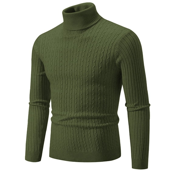 FRSASU Men's Slim Fit Turtleneck Elastic Sweater Casual Knitted Pullover Solid Retro Sweaters Army Green