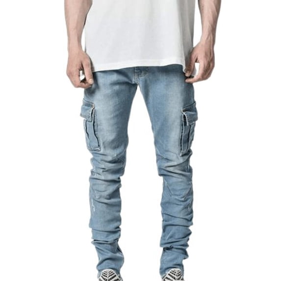 FRSASU Men's Slim Fit side pockets Jeans Stretch Skinny Jeans for Men, Fashion Straight Leg Comfort Flex Waist Casual Pants Blue