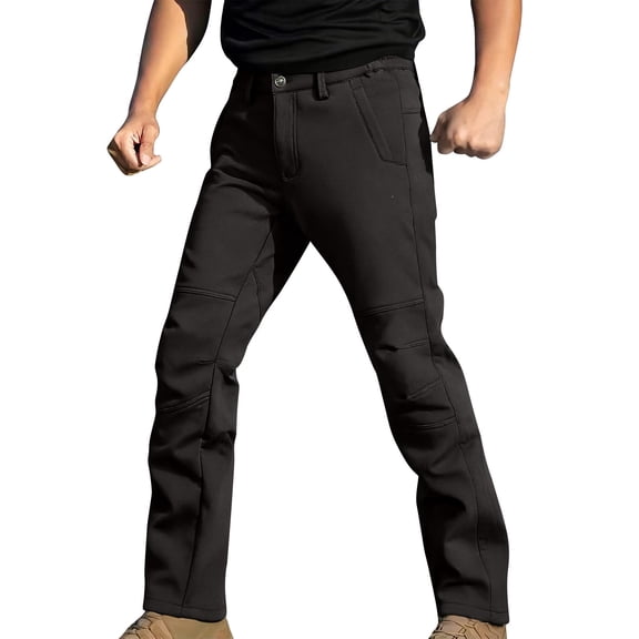 FRSASU Men's Snow Pants Fleece Lined Hiking Winter Waterproof Softshell Ski Outdoor Insulated Climbing Pants with Pockets Black