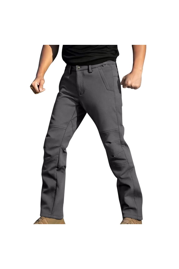 Men's Snow Pants Fleece Lined Hiking Winter Waterproof Softshell Ski Outdoor Insulated Climbing Pants with Pockets Gray