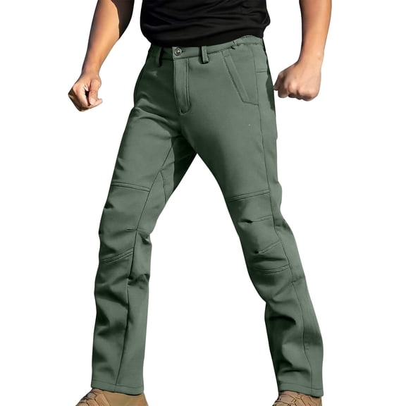 FRSASU Men's Snow Pants Fleece Lined Hiking Winter Waterproof Softshell Ski Outdoor Insulated Climbing Pants with Pockets Green