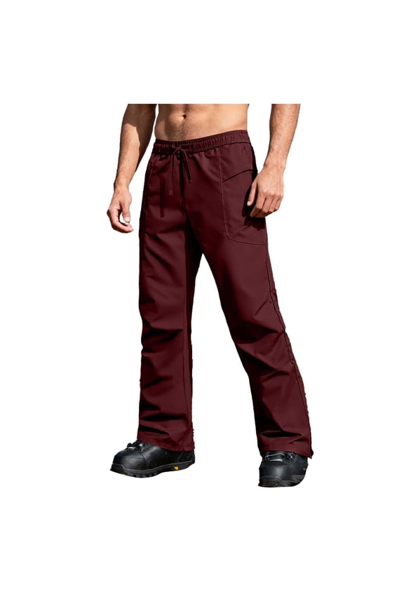 Men's Snow Ski Fleece Winter Pants Lightweight Outdoor Waterproof Windproof Ski Hiking Lined Cargo Pants Wine