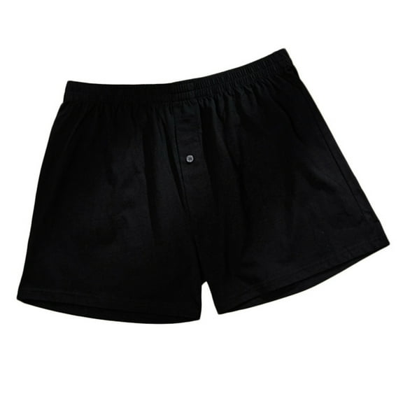 FRSASU Men's Soft Woven 100% Cotton Elastic Waist Four Cornered Pants, Home shorts Black