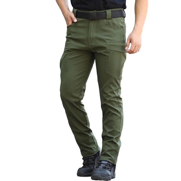 FRSASU Men’s Softshell Fleece Lined Winter Hiking Cargo Pants, Water Resistant Insulated thermal, Outdoor Tactical Warm Snow Ski Pants Army Green