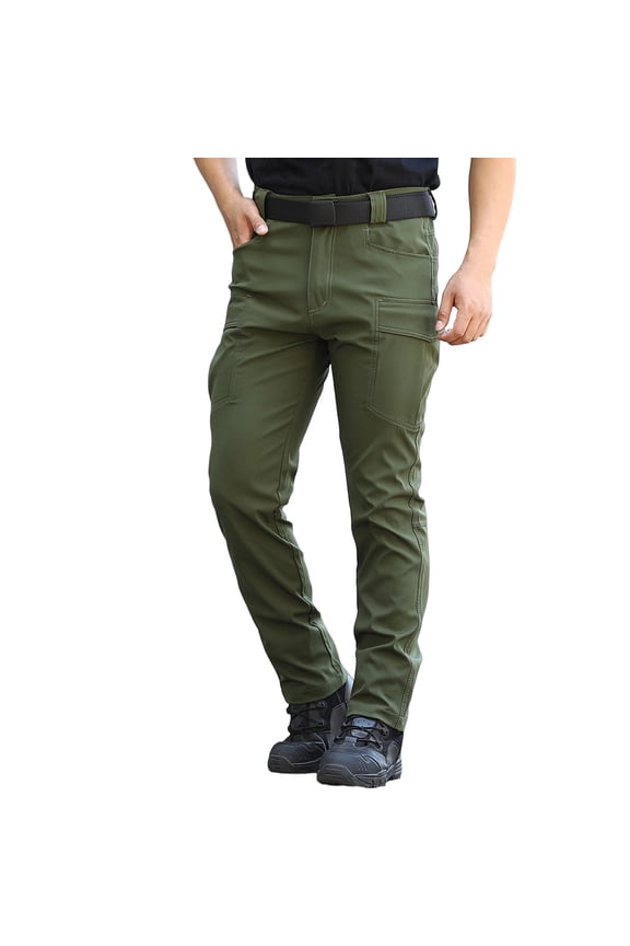 Men’s Softshell Fleece Lined Winter Hiking Cargo Pants, Water Resistant Insulated thermal, Outdoor Tactical Warm Snow Ski Pants Army Green