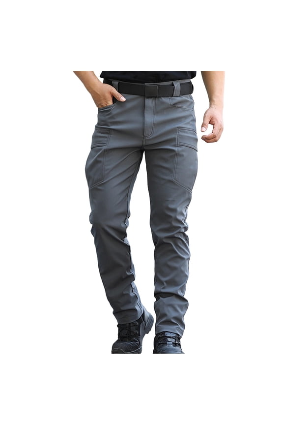 Men’s Softshell Fleece Lined Winter Hiking Cargo Pants, Water Resistant Insulated thermal, Outdoor Tactical Warm Snow Ski Pants Gray