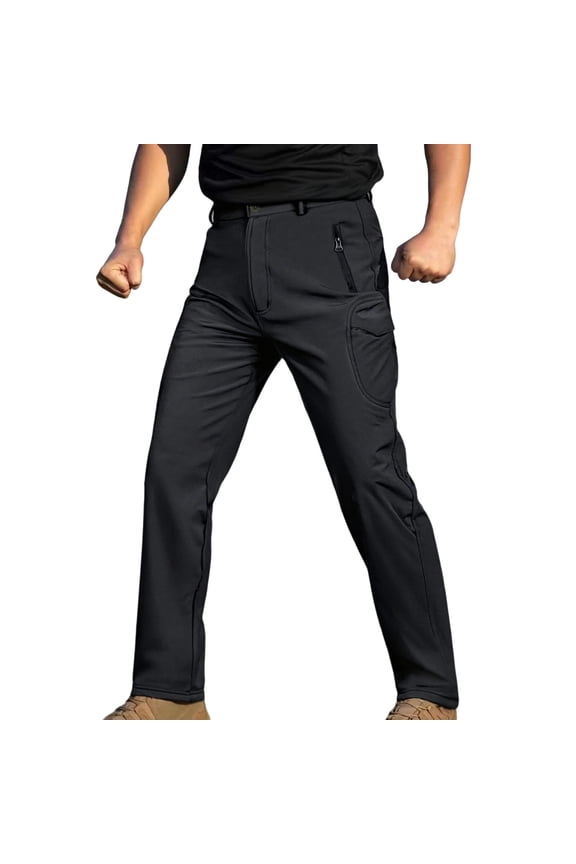Men’s Softshell Fleece Lined Winter Hiking Pants, Water Resistant Insulated thermal, Outdoor Tactical Warm Snow Ski Pants Black