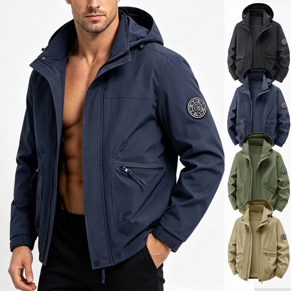 FRSASU Men's Softshell Jacket with Hood Waterproof Windbreaker Full Zip Up Lightweight with Zipper Pockets Khaki