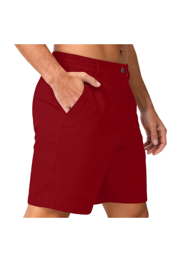 Men's Solid Color Casual Work Pants with Side Pockets Length Half Shorts Pants Wine