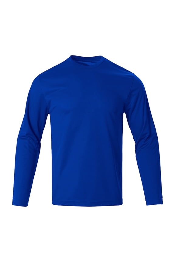 Men's Solid Color Performance T-Shirt Long Sleeve Crew Neck Quick Dry Athletic Lightweight Pullover Tops Blue