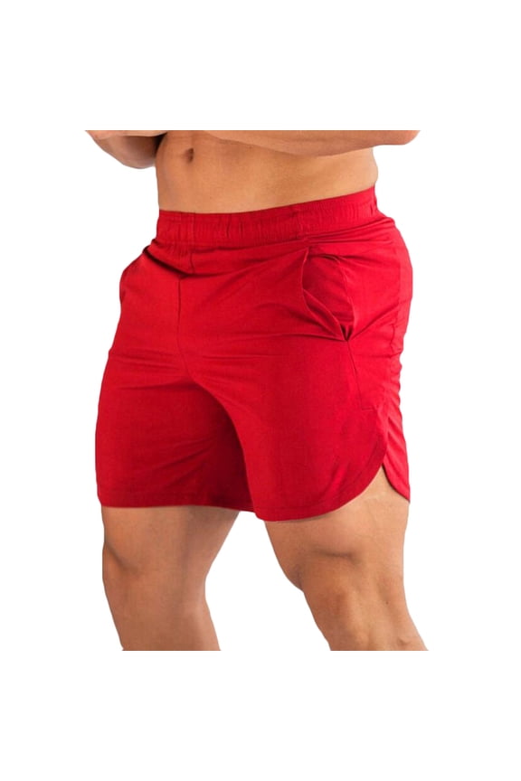 Men's Solid Gym Workout Shorts Bodybuilding Running Fitted Training Jogging Short Pants with Pockets Red