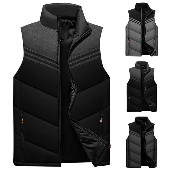 FRSASU Men's Sports Warm Down Vest Zipper Slim Warm Vest Sleeveless Jacket Stand Collar Outerwear Vests with Pockets Cotton Jacket Gray
