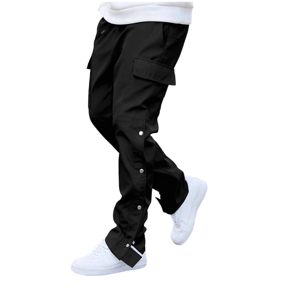 FRSASU Men's Spring casual daily fashionable button design solid multi-pocket work pants Black