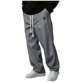 thumbnail image 1 of FRSASU Men's Stand Pocket Casual Straight Pants Mens Baggy Drawstring Trouser Male Ankle-Length Bottoms Gray, 1 of 6
