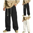 thumbnail image 1 of FRSASU Men's Stand Pocket Elegant Straight Leg Pants Solid White Drawstring Trouser Hommes Fashion Basic Cargo Pants White, 1 of 6