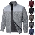 thumbnail image 1 of FRSASU Men's Stand up Collar Cardigan Jacket Patchwork Knitted Sweaters Full Zip Knitted Sweater for Men Wine, 1 of 5