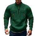 thumbnail image 1 of FRSASU Men's Stand up Collar Half Zipper Casual Solid Color Casual Loose and Simple Outdoor Pullover Top Green, 1 of 3