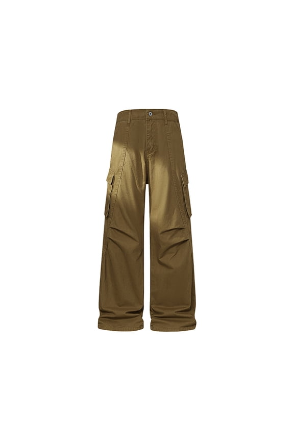 Men's Straight Wed Leg Pants Outdoor Hiking Sweatpants Summer Trendy Lightweight Climbing Travel Cargo Pants with Pockets Khaki