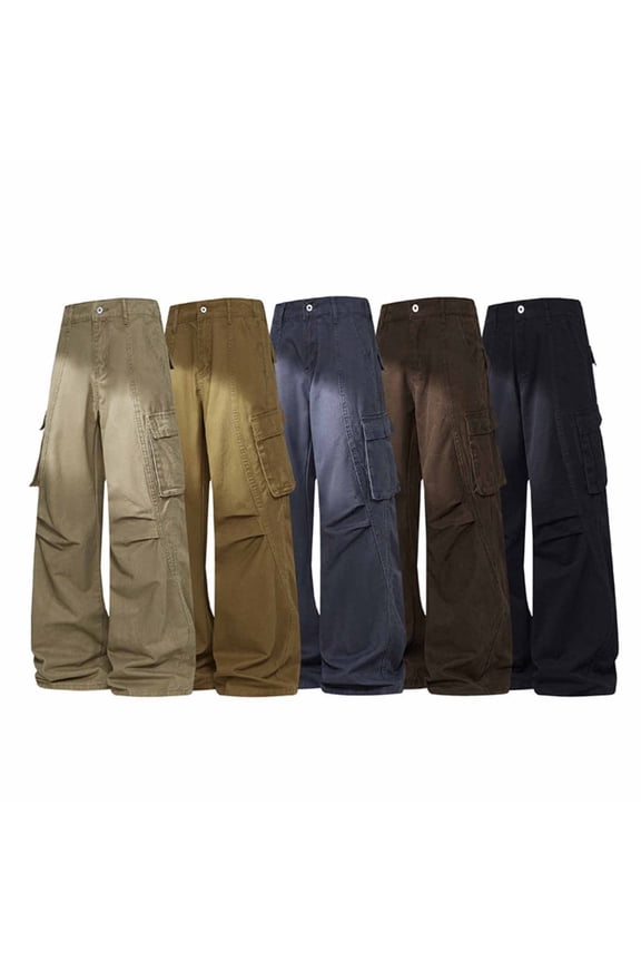 Men's Straight Wed Leg Pants Outdoor Hiking Sweatpants Summer Trendy Lightweight Climbing Travel Cargo Pants with Pockets Navy