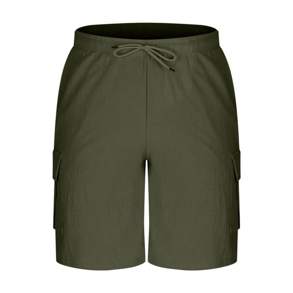 FRSASU Men's Stretch Cotton Linen Shorts Casual Drawstring Loose Fit Elastic Waist Summer Beach Shorts with Pocket Army Green
