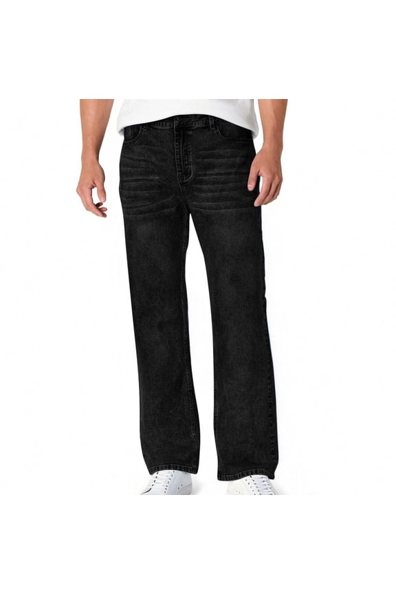 Men's Stretch Regular Fit Bootcut Flared Jeans Cotton Fashion Comfort Flex Waist Vintage Washed Denim Pants Black