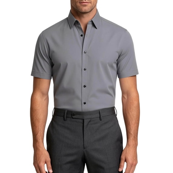 FRSASU Men's Stretch Wrinkle Free Dress Shirts formal Wedding Prom Short Sleeve Slim Fit Button Down Shirt Gray