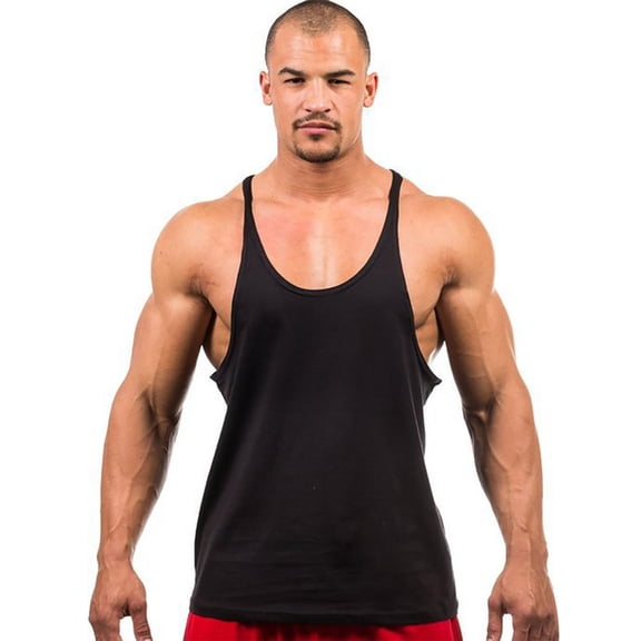 FRSASU Men's Stringer Tank Tops Muscle Cut Bodybuilding Gym Vest Y-Back Workout Sleeveless T-Shirt Black