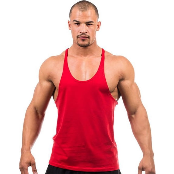 FRSASU Men's Stringer Tank Tops Muscle Cut Bodybuilding Gym Vest Y-Back Workout Sleeveless T-Shirt Red