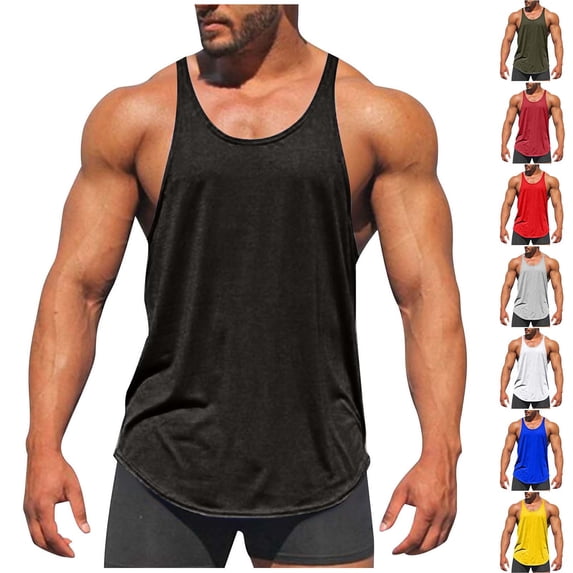 FRSASU Men's Stringer Tank Tops Muscule Cut Bodybuilding Gym Cotton Vest Y-Back Workout Sleeveless T-Shirt Yellow
