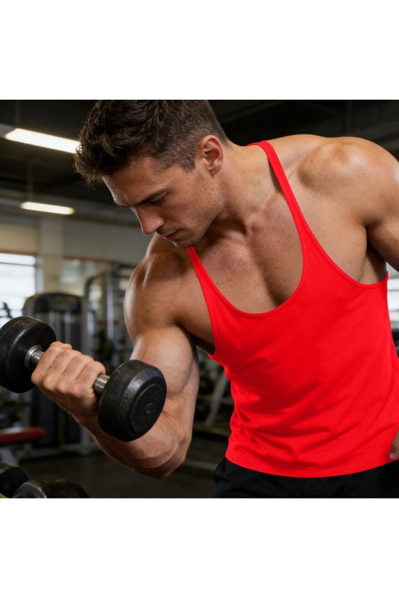 Men's Stringer Tank Tops Muscule Cut Bodybuilding Gym Vest Y-Back Workout Sleeveless Tee Red