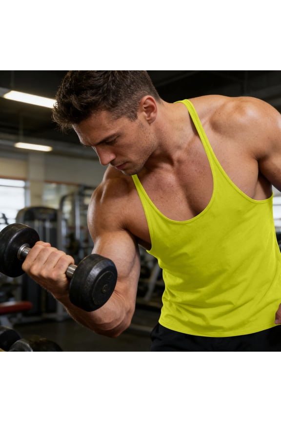 Men's Stringer Tank Tops Muscule Cut Bodybuilding Gym Vest Y-Back Workout Sleeveless Tee Yellow