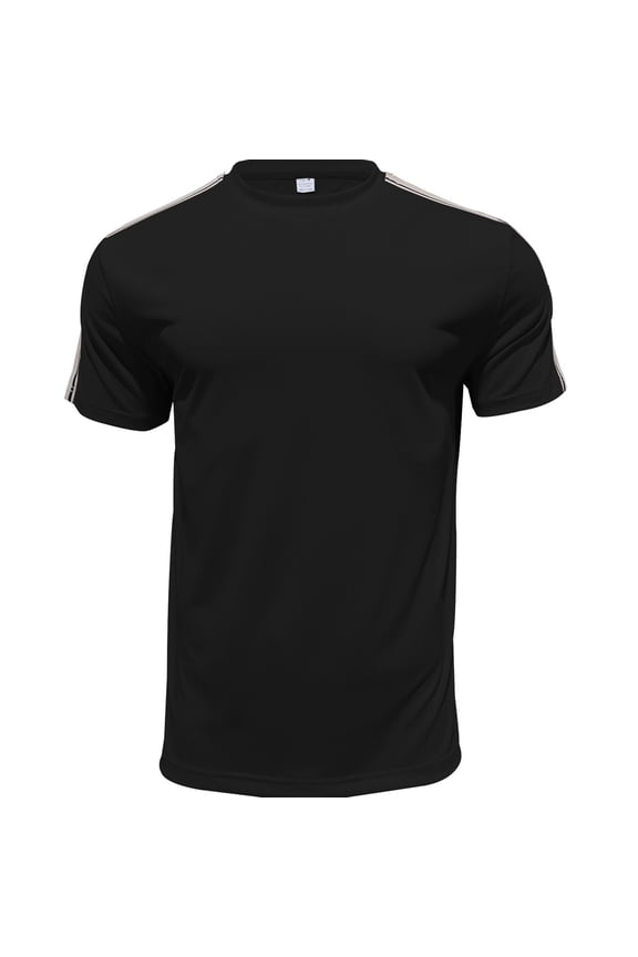 Men's Strip Casual Slim fit Cotton T-Shirt Short Sleeve Crewneck Tee Shirts Black