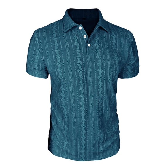 FRSASU Men's Stripe Knit Polo Shirts Summer New Loose Solid Color Breathable Turn-Down Collar Business Short Sleeve Polo Tops Navy
