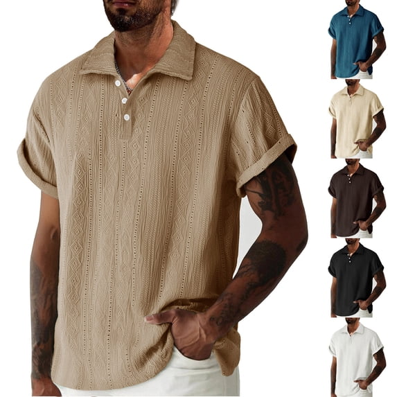 FRSASU Men's Stripe Knit Polo Shirts Summer New Loose Solid Color Breathable Turn-Down Collar Business Short Sleeve Polo Tops White