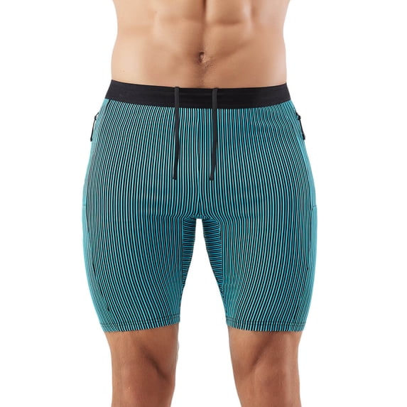 FRSASU Men's Stripe Performance Compression Workout Shorts Tight Gym Athletic Shorts with Pockets Light Green