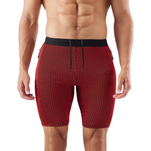 FRSASU Men's Stripe Performance Compression Workout Shorts Tight Gym Athletic Shorts with Pockets Red