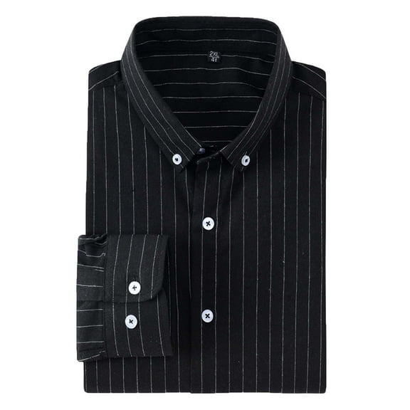 FRSASU Men's Striped Button Down Shirts Long Sleeve Dress Shirts Regular Fit Lapel Shirts Black