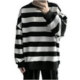 thumbnail image 1 of FRSASU Men's Striped Gothic T-Shirts Loose Pullovers Oversized Sweatshirts Knitted Round Neck Tops Black, 1 of 5