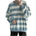 thumbnail image 1 of FRSASU Men's Striped Gothic T-Shirts Loose Pullovers Oversized Sweatshirts Knitted Round Neck Tops Blue, 1 of 5