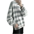 thumbnail image 1 of FRSASU Men's Striped Gothic T-Shirts Loose Pullovers Oversized Sweatshirts Knitted Round Neck Tops Gray, 1 of 7