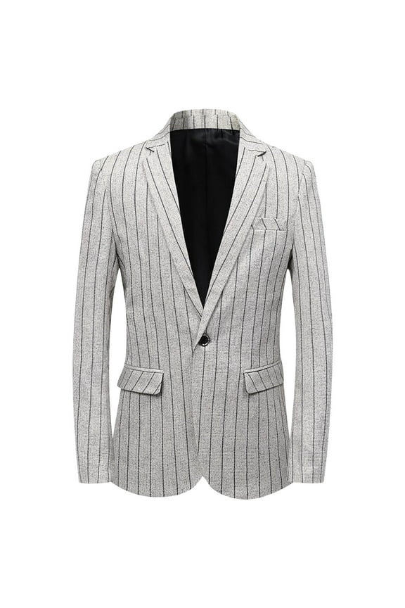 Men's Striped Suit Jacket Single Row Single Button Business Performance Costume Suit Top White