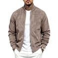 thumbnail image 1 of FRSASU Men's Suede Bomber Jacket Zip‑Up Stand Collar Long Sleeve Casual Lightweight Outerwear with Side Pockets Brown, 1 of 7
