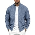 thumbnail image 1 of FRSASU Men's Suede Bomber Jacket Zip‑Up Stand Collar Long Sleeve Casual Lightweight Outerwear with Side Pockets Light Blue, 1 of 7