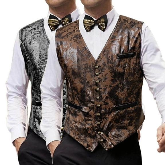 FRSASU Men's Suede Leather Suit Vest V Neck Artificial Retro Button Regular Vest Cowboy Style Sleeveless Jacket Brown