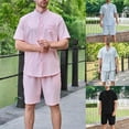 thumbnail image 1 of FRSASU Men's Summer Beach Outfits 2 Piece Stand up Collar Short Sleeve Fashion Shirts and Shorts Vacation Sets for Men White, 1 of 4