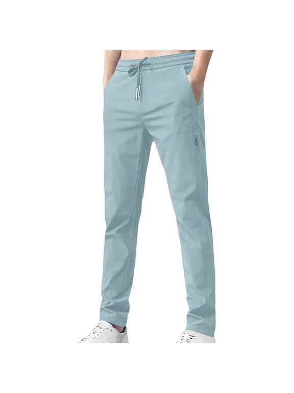 Men's Summer Quick Dry Joggers Pants Lightweight Casual Running Pockets Pants Drawstring Fitness Sweatpants Light Blue-A