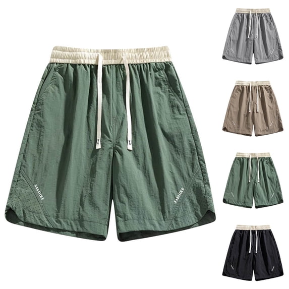 FRSASU Men's Summer Running Shorts Elastic Waist Drawstring Lightweight Breathable Athletic Workout Gym Shorts with Pockets Khaki