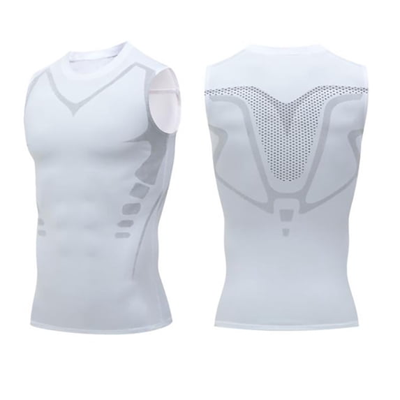 FRSASU Men's Summer Sleeveless Compression Vest Soft Stretchy Shaping Shirt, Loose Fit Workout Muscle Tee White