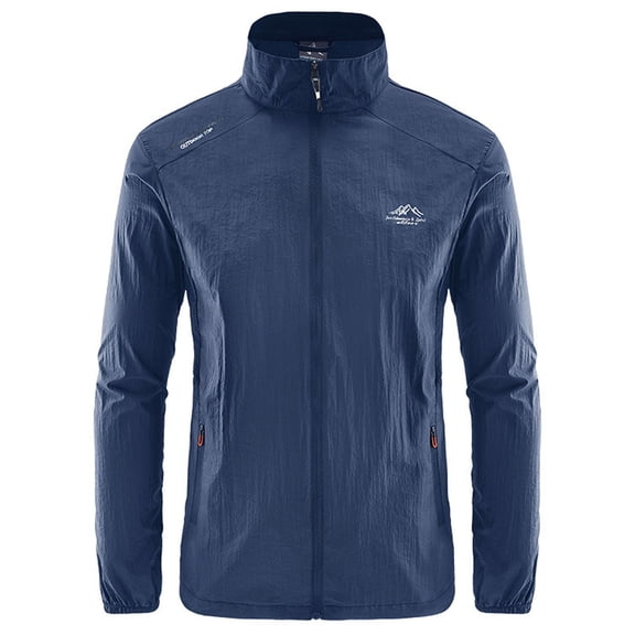 FRSASU Men's Sun Protection Lightweight Outdoor Full Zip Stand Collar Ice Silk Athletic Running Jackets with Pockets Dark Blue