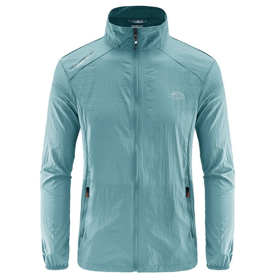 FRSASU Men's Sun Protection Lightweight Outdoor Full Zip Stand Collar Ice Silk Athletic Running Jackets with Pockets Sky Blue